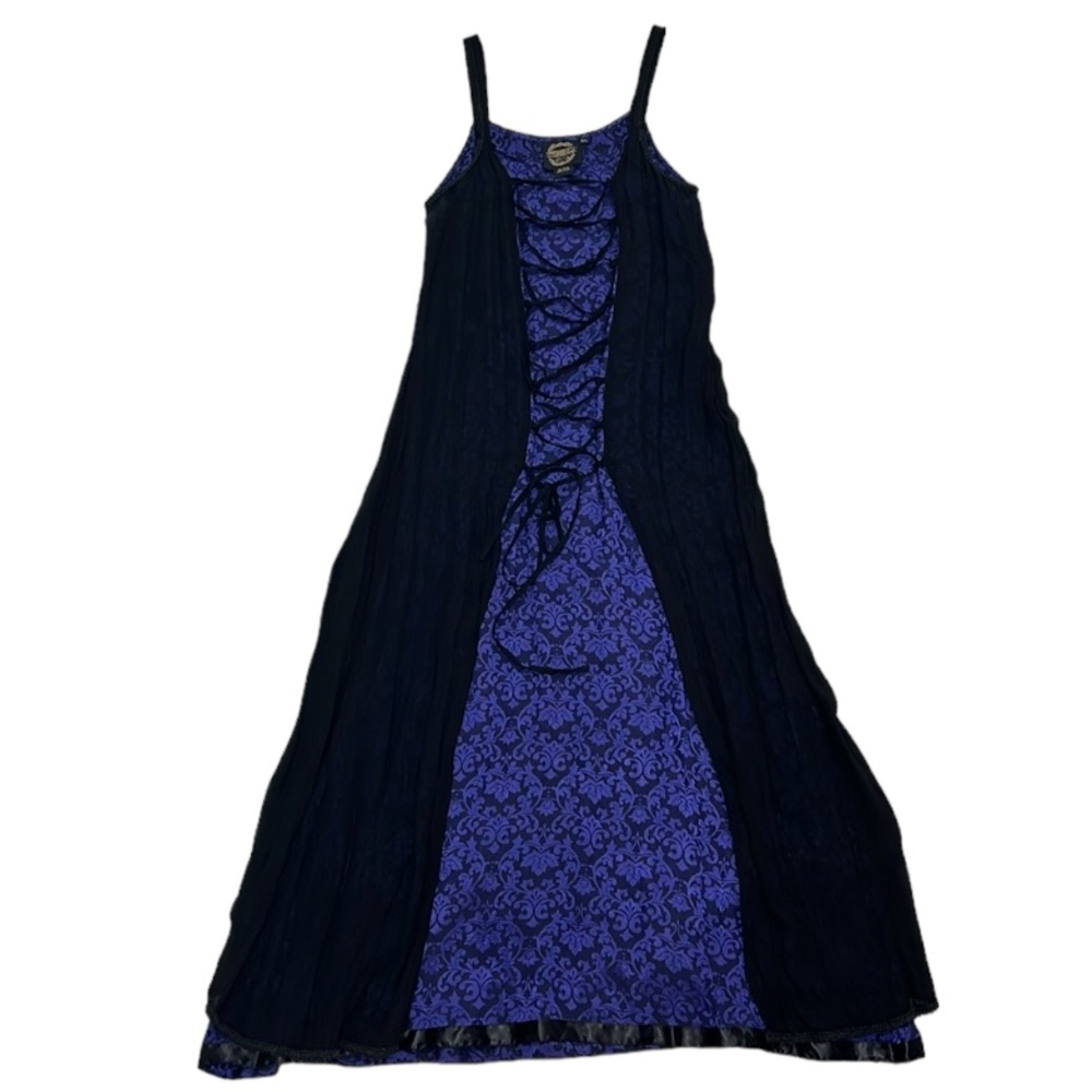 Vintage 90’s Funhouse NYC Witchcore Whimsigoth Purple Damask Maxi Dress Size M/L